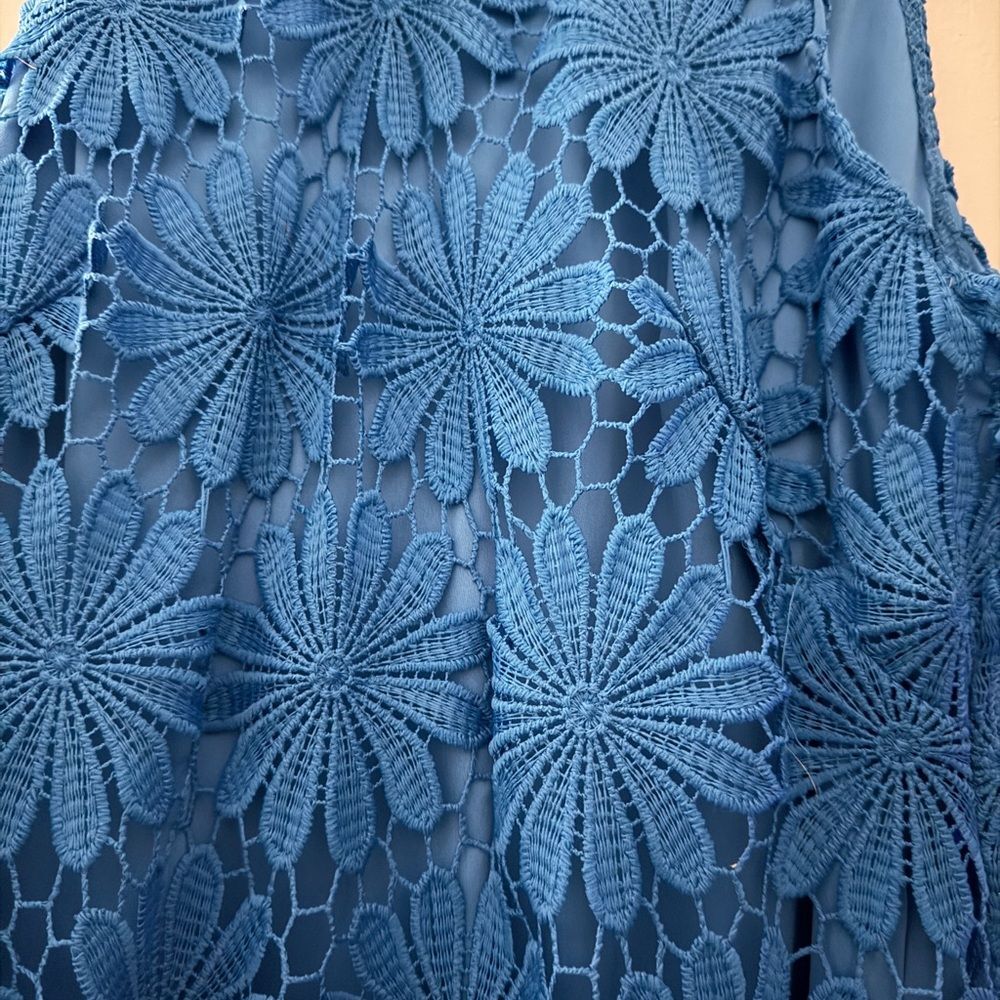 London Times Blue Floral Lace Shift Dress Size 6 Elegant Occasion Dress - Picture 3 of 6
